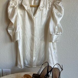 Frame Denim White Satin Blouse